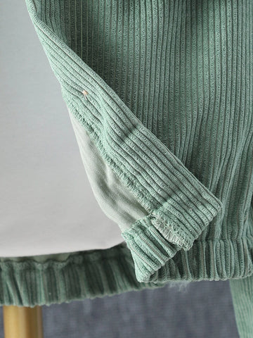 Girls Flap Detail Hooded Corduroy Jacket & Pants Without Tee