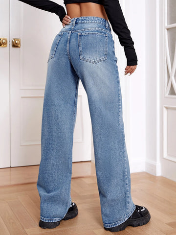 Slant Pocket Wide Leg Jeans