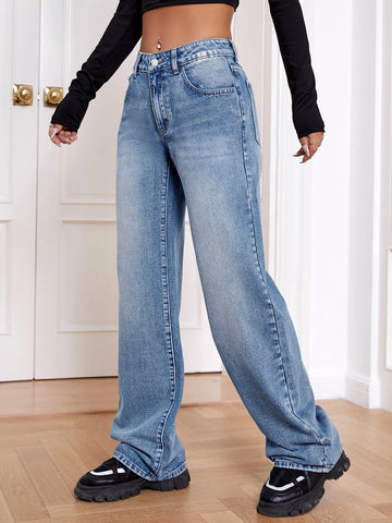 Slant Pocket Wide Leg Jeans
