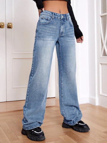 Slant Pocket Wide Leg Jeans