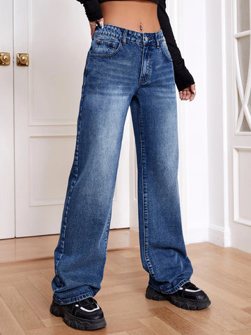 Slant Pocket Wide Leg Jeans