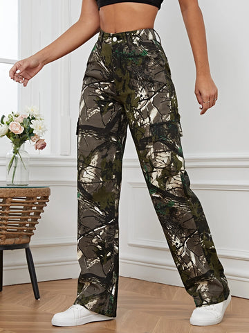 Tall Leaves Print Wide Leg Jeans