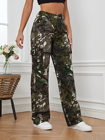 Tall Leaves Print Wide Leg Jeans