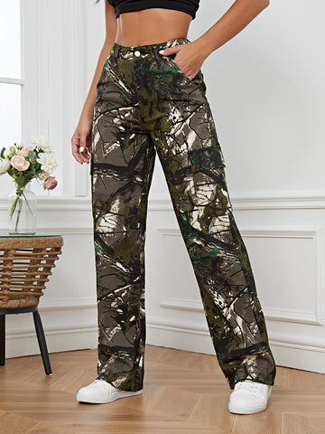 Tall Leaves Print Wide Leg Jeans