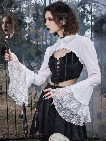 ROMWE Goth Contrast Lace Button Front Super Crop Blouse