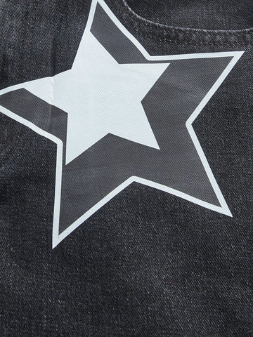 ROMWE Fairycore Star Print Straight Leg Jeans