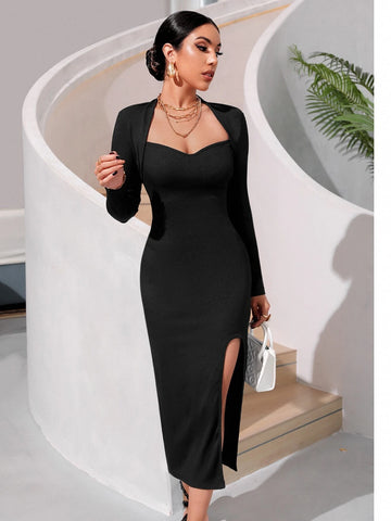 BAE Sweetheart Neck Split Thigh Dress