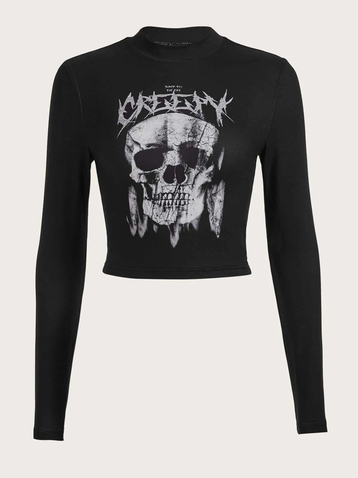 Skull Print Mock Neck Crop Tee