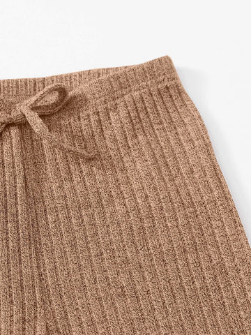 Girls Rib-knit Top & Bow Waist Leggings Set