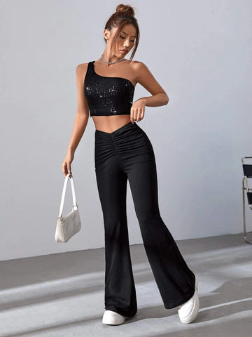 One Shoulder Sequin Crop Top