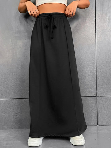 Drawstring Waist A-line Skirt