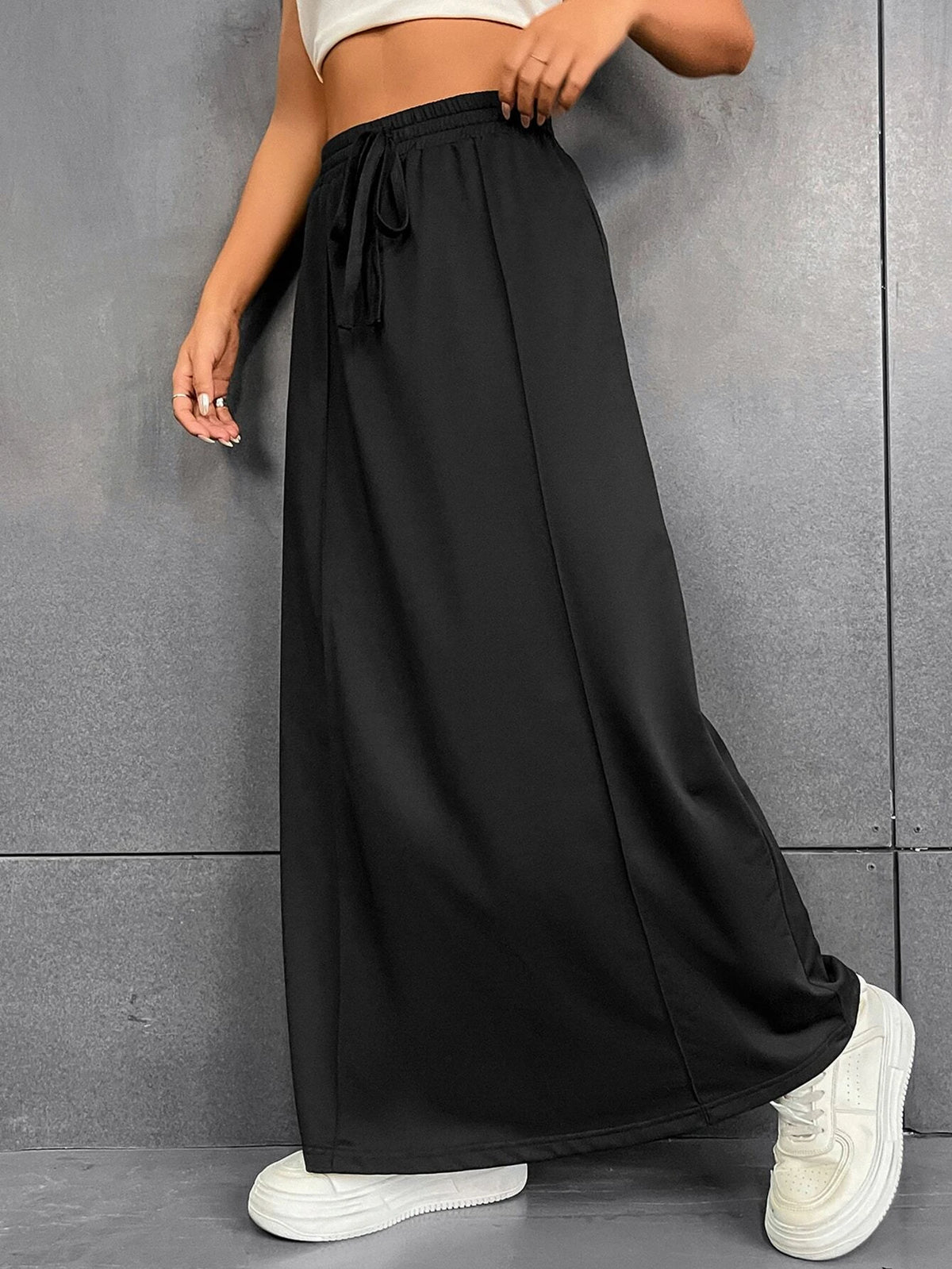 Drawstring Waist A-line Skirt