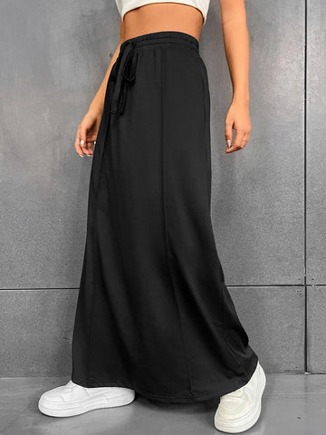 Drawstring Waist A-line Skirt