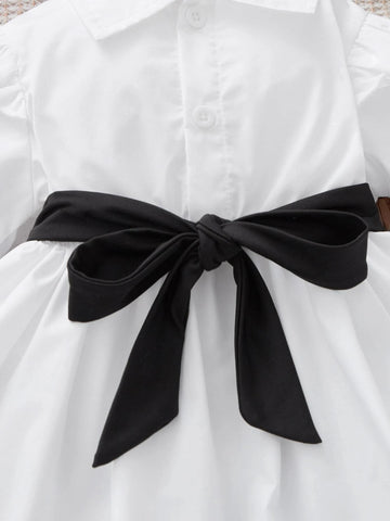 Baby Ruffle Trim Flounce Sleeve Half Button Blouse & Pants