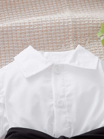 Baby Ruffle Trim Flounce Sleeve Half Button Blouse & Pants