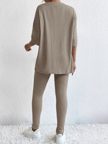 Unity Drop Shoulder Ribbed Knit Tee & Leggings