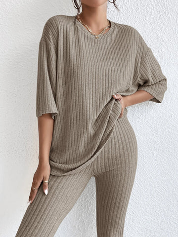 Unity Drop Shoulder Ribbed Knit Tee & Leggings