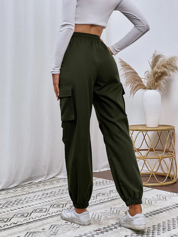 Flap Pocket Drawstring Waist Cargo Pants
