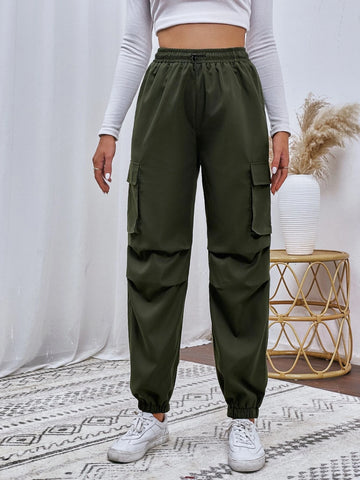 Flap Pocket Drawstring Waist Cargo Pants