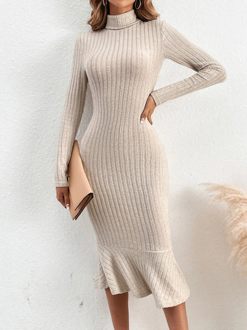 High Neck Mermaid Hem Dress Without Belt