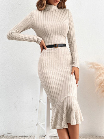 High Neck Mermaid Hem Dress Without Belt