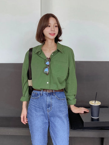 DAZY Solid Drop Shoulder Patched Pocket Button Front Shirt