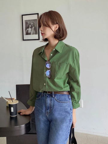 DAZY Solid Drop Shoulder Patched Pocket Button Front Shirt