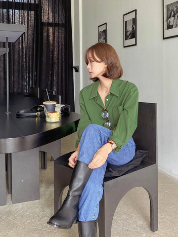 DAZY Solid Drop Shoulder Patched Pocket Button Front Shirt