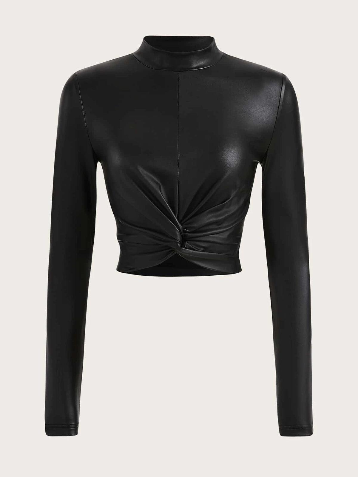 Twist Front Mock Neck PU Leather Tee