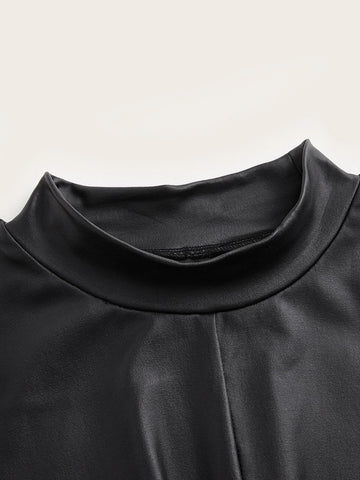 Twist Front Mock Neck PU Leather Tee