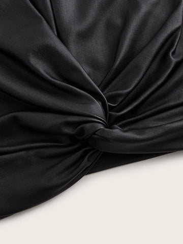 Twist Front Mock Neck PU Leather Tee