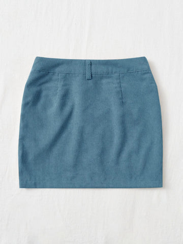 Corduroy Dual Pockets Straight Mini Skirt