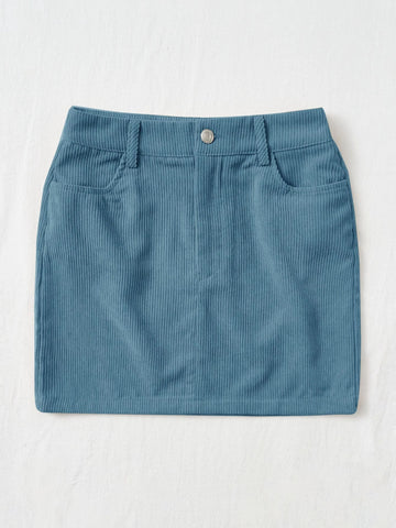Corduroy Dual Pockets Straight Mini Skirt