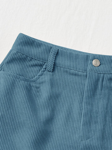 Corduroy Dual Pockets Straight Mini Skirt
