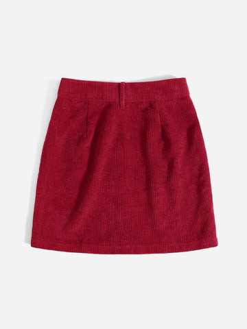 Corduroy Dual Pockets Straight Mini Skirt