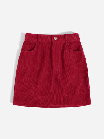 Corduroy Dual Pockets Straight Mini Skirt