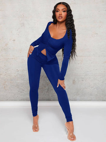 Sweetheart Neck Split Hem Top & Leggings