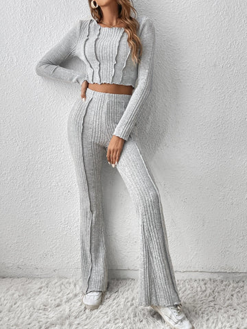 Seam Front Crop Tee & Flare Leg Pants