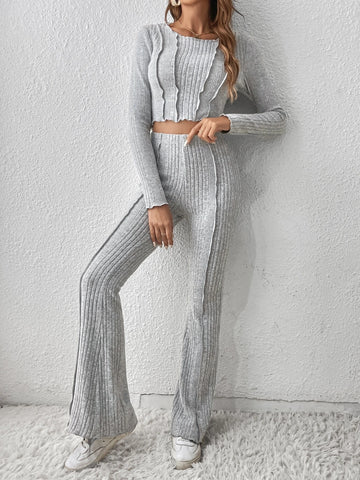 Seam Front Crop Tee & Flare Leg Pants