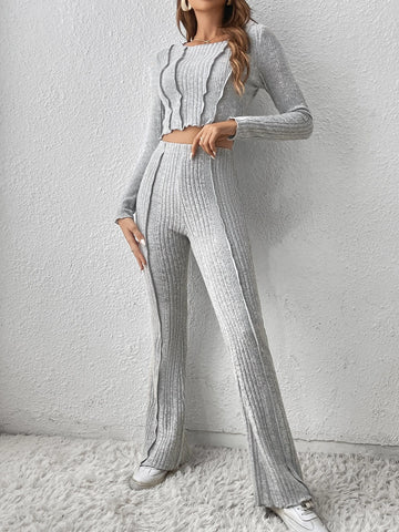 Seam Front Crop Tee & Flare Leg Pants