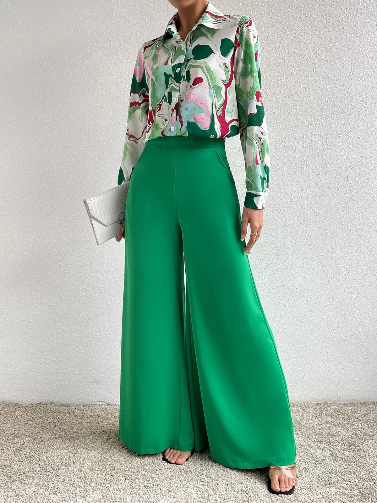Graphic Print Shirt & Wide Leg Pants
