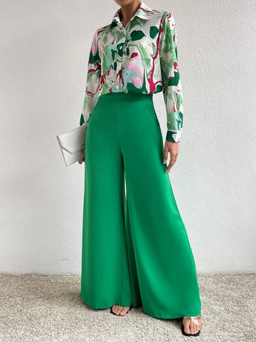 Graphic Print Shirt & Wide Leg Pants