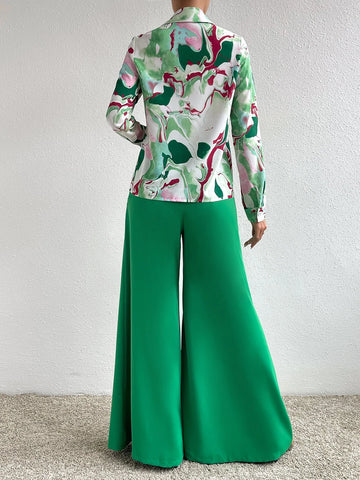 Graphic Print Shirt & Wide Leg Pants