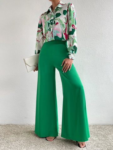 Graphic Print Shirt & Wide Leg Pants