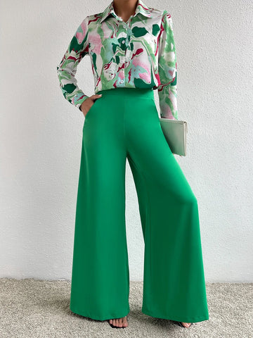 Graphic Print Shirt & Wide Leg Pants