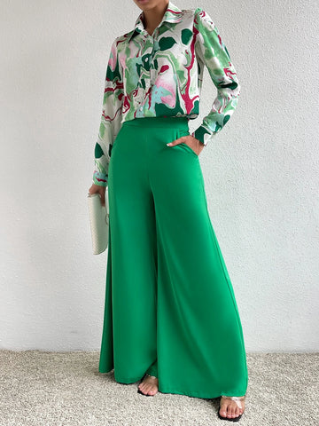 Graphic Print Shirt & Wide Leg Pants