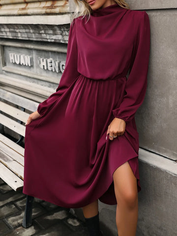Mock Neck Lantern Sleeve Dress