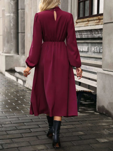 Mock Neck Lantern Sleeve Dress