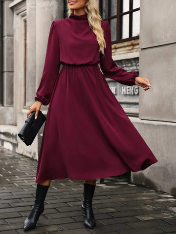 Mock Neck Lantern Sleeve Dress