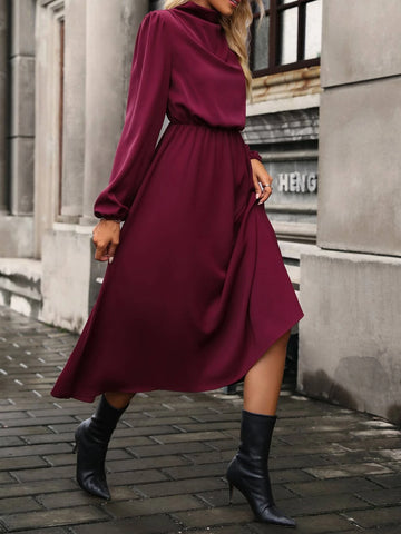 Mock Neck Lantern Sleeve Dress